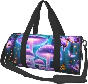 Sports Duffel Bag Magical-Butterflies-Mushroons Foldable Travel Tote Bag Weekender Sleepover Carry On Bag