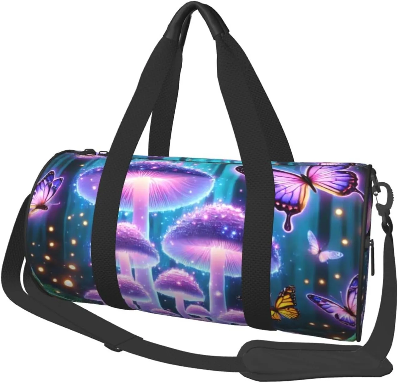 Sports Duffel Bag Magical-Butterflies-Mushroons Foldable Travel Tote Bag Weekender Sleepover Carry On Bag