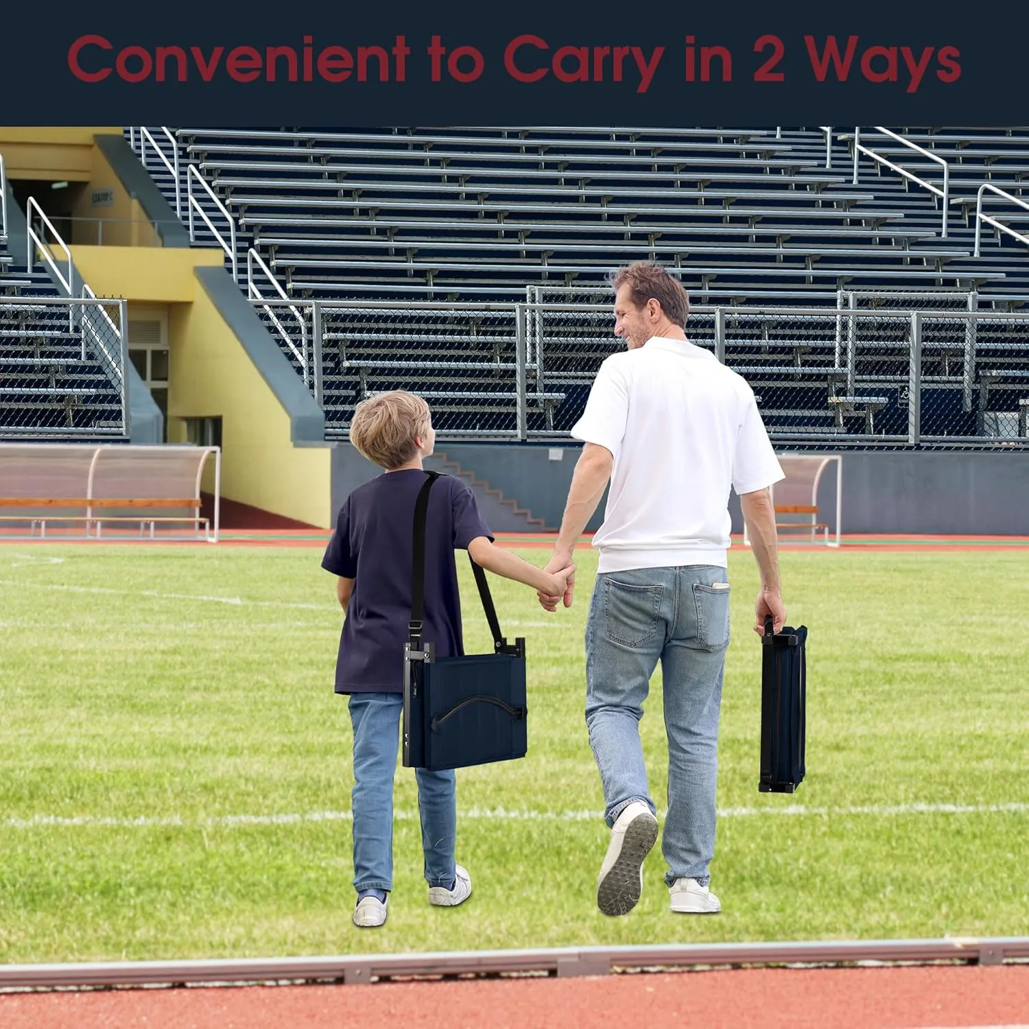 Stadium Seat for Bleachers with Back Support, Portable Bleacher Seat with Wide Comfy Padded Cushion, Metal Hook, Folding Stadium Chair with Shoulder Strap, Carry Handle, Cup Holder