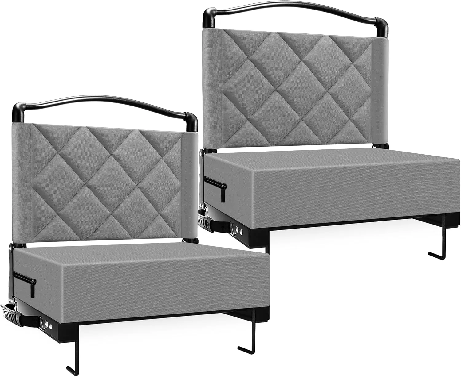 Stadium Seats with Back Support Cushion, Folding Stadium Seats for Bleachers Hold up 400lbs, Wide Bleacher Seat with Shoulder Strap & Handle Comfort for Sports Events (Gray, 2pcs)