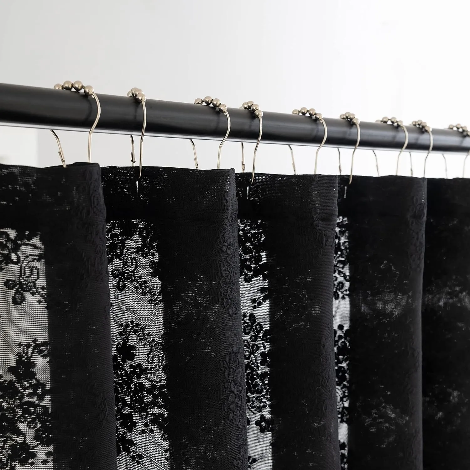 Stall Shower Curtain - Black Lace Shower Curtain 36 x 72 Inch with Attach Valance, Gothic Floral Small RV Narrow Shower Curtain for Bathroom Half Size Reinforced Holes Top 36 x 72 Inch