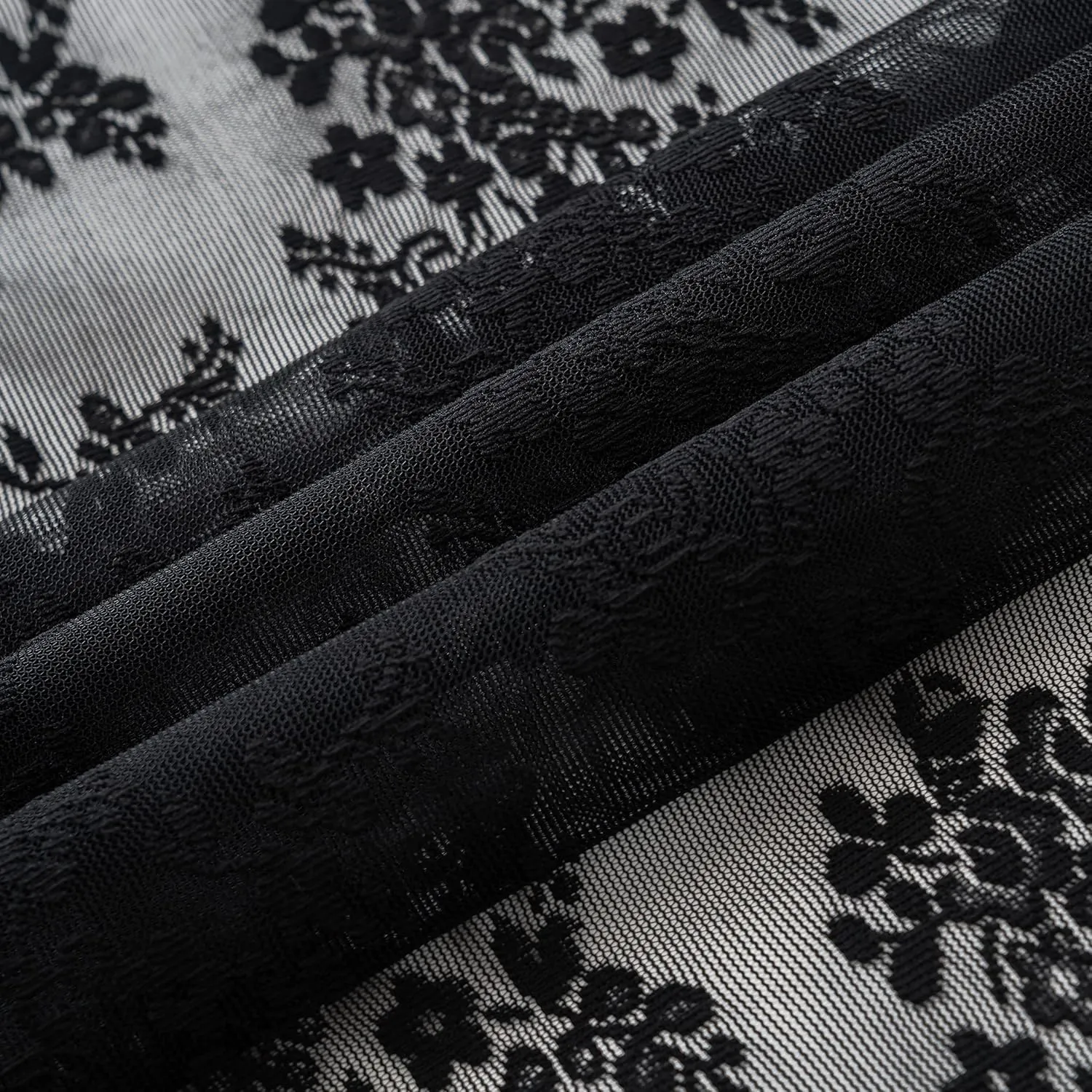 Stall Shower Curtain - Black Lace Shower Curtain 36 x 72 Inch with Attach Valance, Gothic Floral Small RV Narrow Shower Curtain for Bathroom Half Size Reinforced Holes Top 36 x 72 Inch