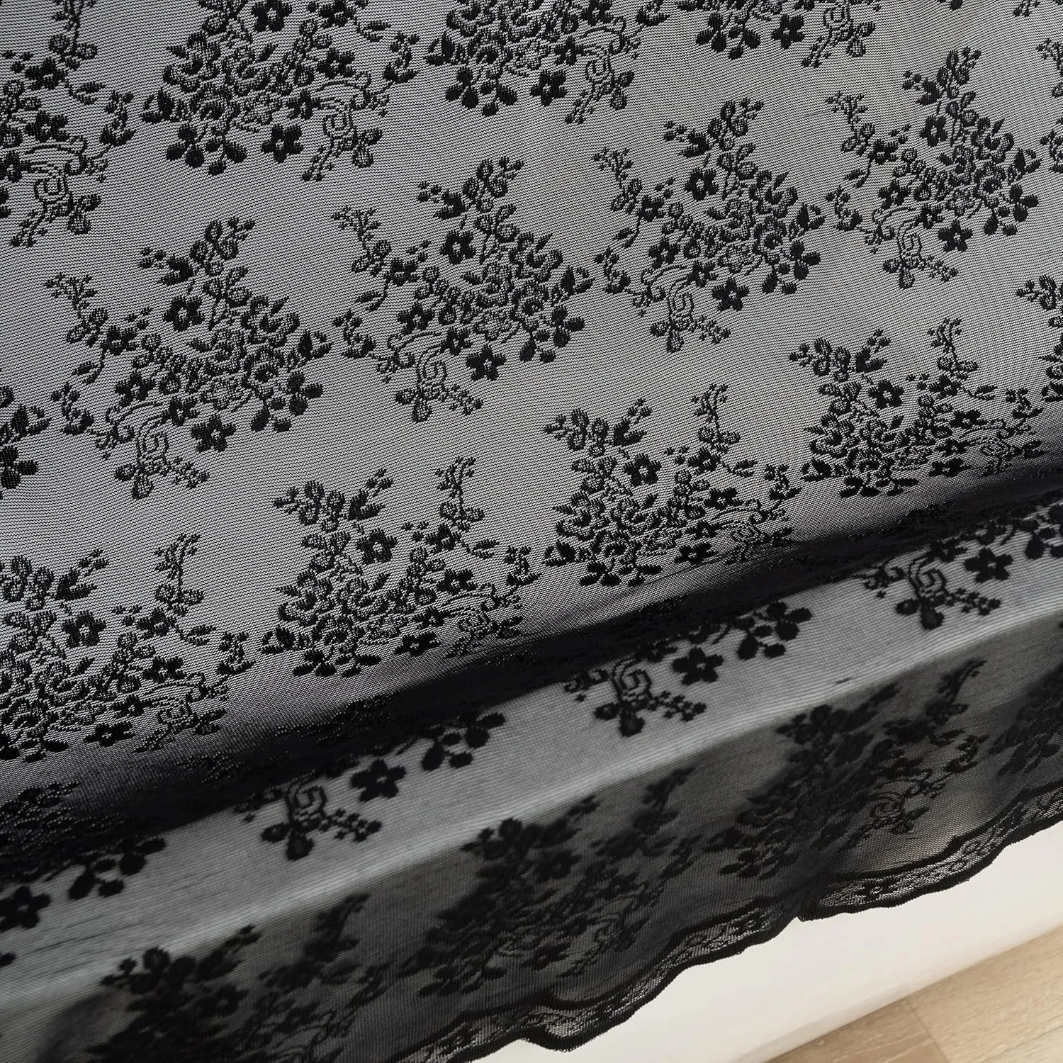 Stall Shower Curtain - Black Lace Shower Curtain 36 x 72 Inch with Attach Valance, Gothic Floral Small RV Narrow Shower Curtain for Bathroom Half Size Reinforced Holes Top 36 x 72 Inch