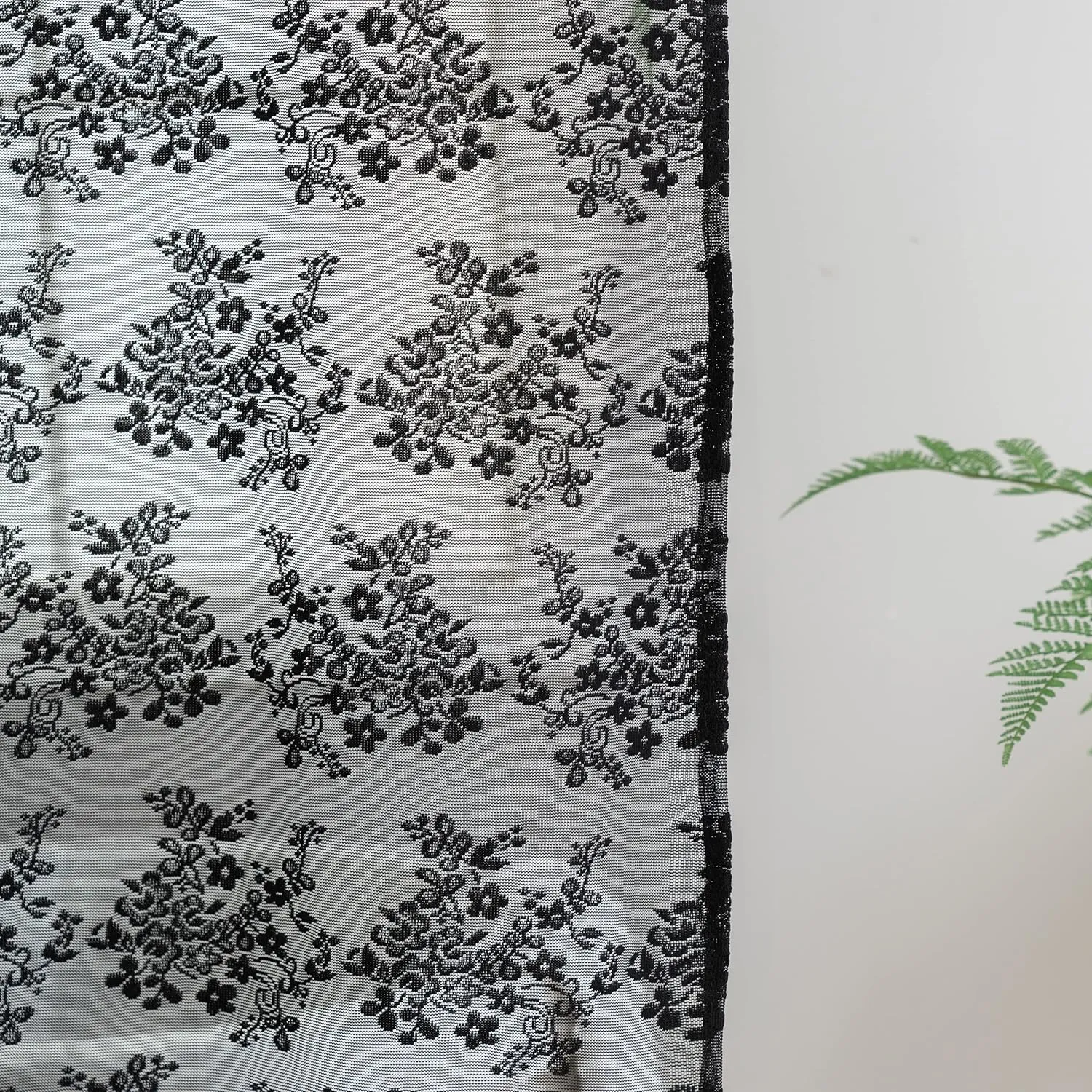 Stall Shower Curtain - Black Lace Shower Curtain 36 x 72 Inch with Attach Valance, Gothic Floral Small RV Narrow Shower Curtain for Bathroom Half Size Reinforced Holes Top 36 x 72 Inch