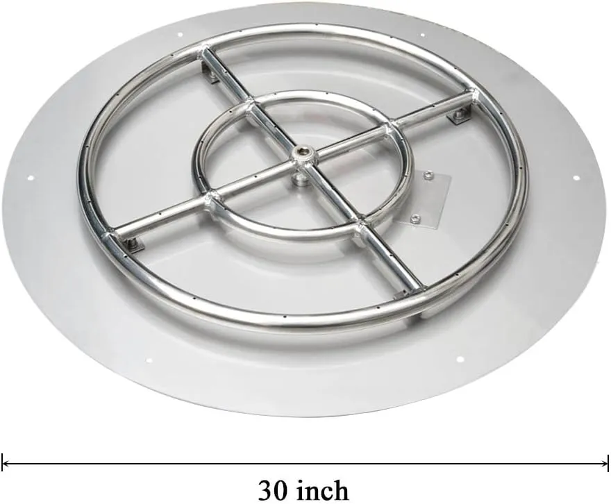 Stanbroil Stainless Steel 30" Round Flat Fire Pit Pan w/24 Fire Burner Ring Installed, BTU 296,000 Max
