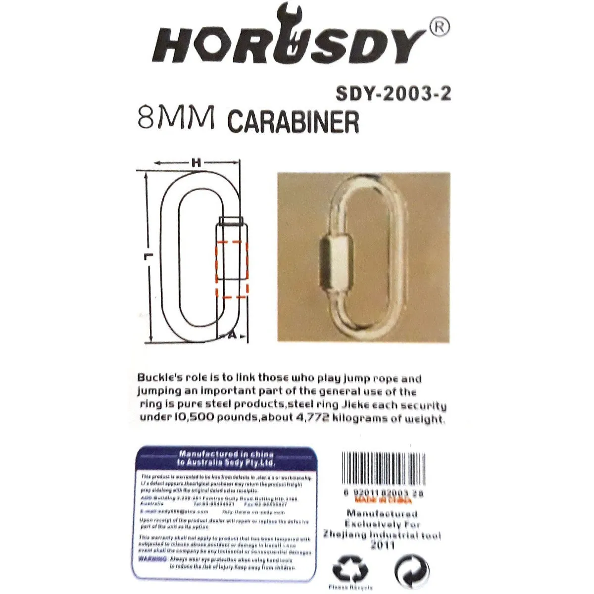 Steel Carabiner 2003-2 Load capacity 4772 kg