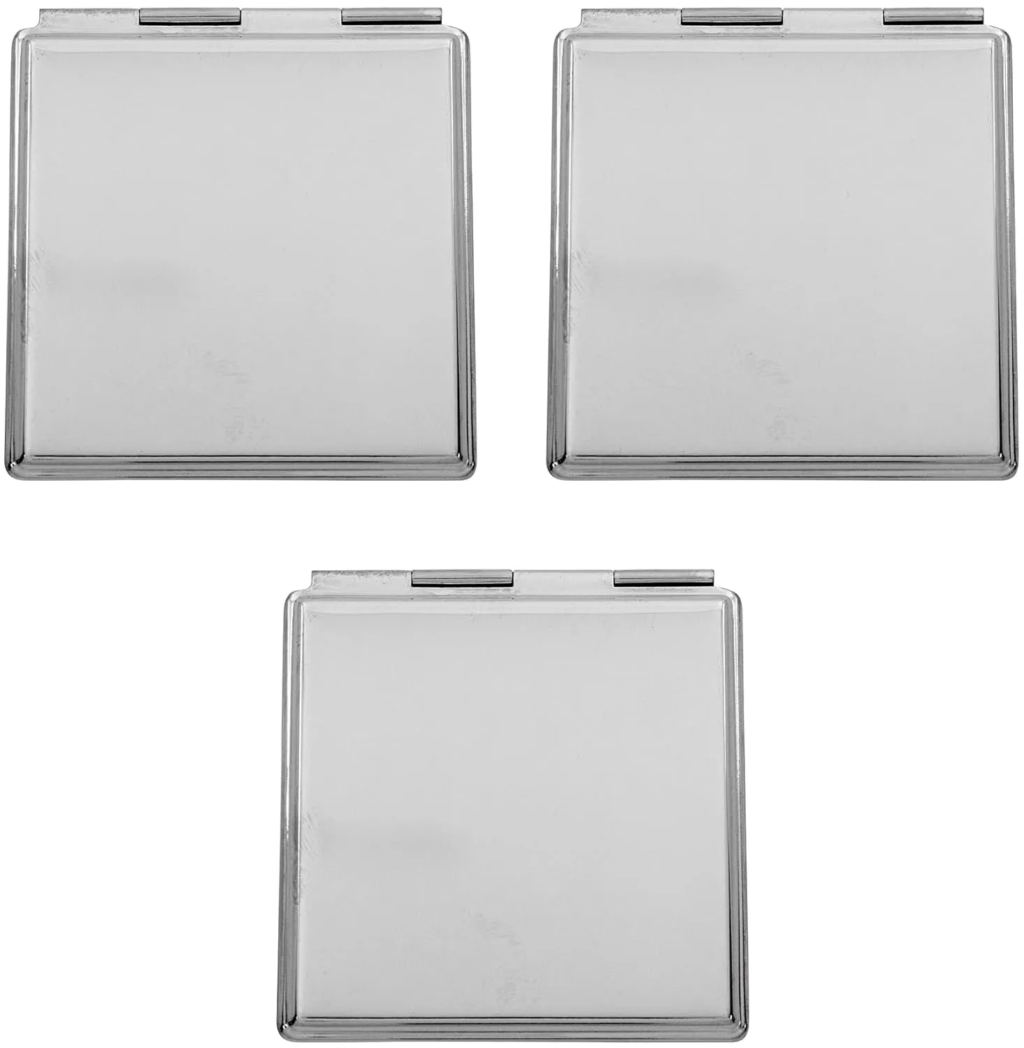 Stephanie Imports Set of 3 Double Sided Magnifying Compact Mirrors (Silver, Square)
