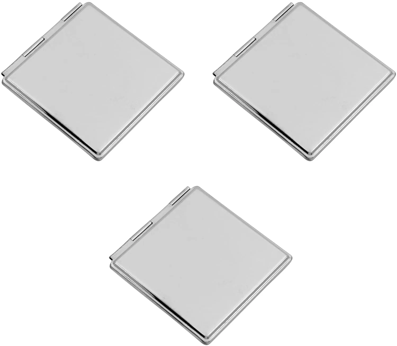 Stephanie Imports Set of 3 Double Sided Magnifying Compact Mirrors (Silver, Square)