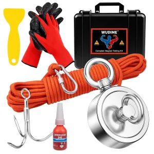 Strong Magnet Fishing Kit, 1000 Lbs Pulling Force Rare Earth Magnet with 65 FT Rope, Carabiner, Gloves, Grappling Hook and Carry Case for Retrieving in River and Magnetic Fishing