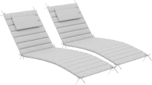 Sundale Outdoor Olefin Quilted Lounge Cushion Set of 2, Patio Foldable Chaise Lounger Cushion, Water-Resistant Lounge Chair Pad with Straps Light Gray, 72 x 21 inches
