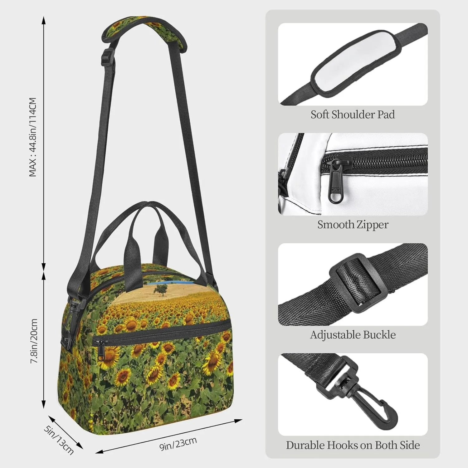 Sunflower Bush Lunch Bag Hand Tote Crossbody Insulated Lunch Bag Large Portable Lunch Box