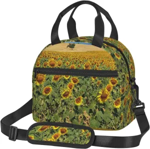 Sunflower Bush Lunch Bag Hand Tote Crossbody Insulated Lunch Bag Large Portable Lunch Box