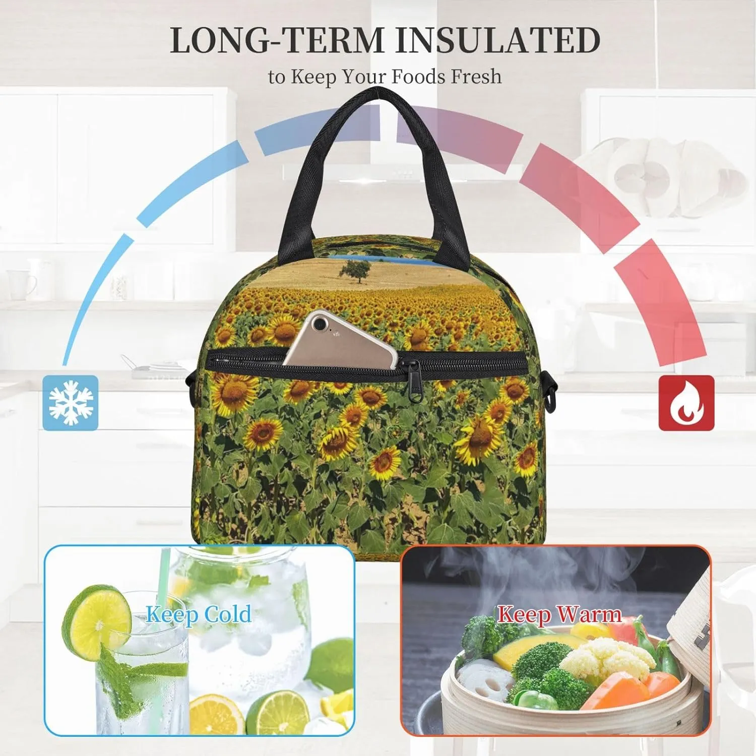 Sunflower Bush Lunch Bag Hand Tote Crossbody Insulated Lunch Bag Large Portable Lunch Box