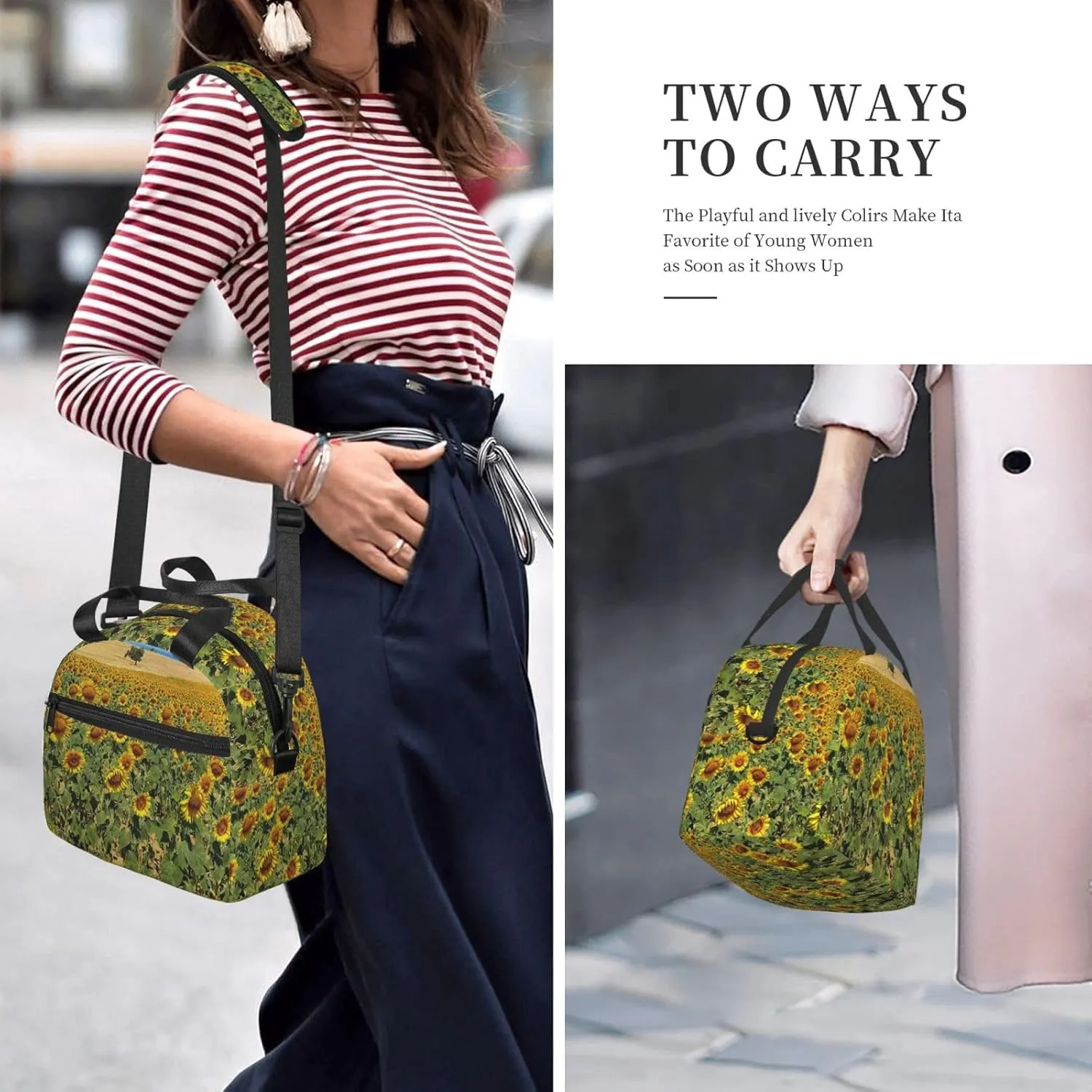 Sunflower Bush Lunch Bag Hand Tote Crossbody Insulated Lunch Bag Large Portable Lunch Box