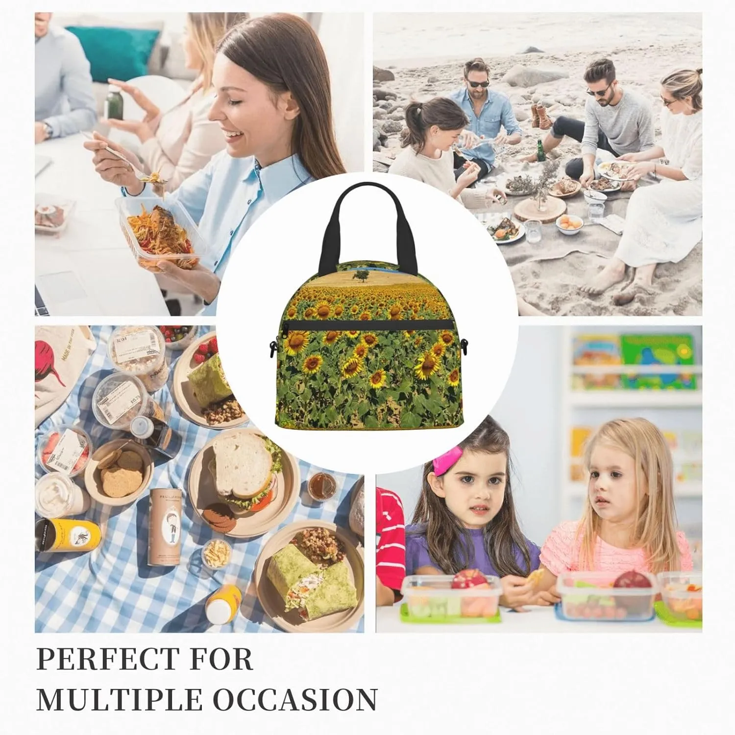 Sunflower Bush Lunch Bag Hand Tote Crossbody Insulated Lunch Bag Large Portable Lunch Box