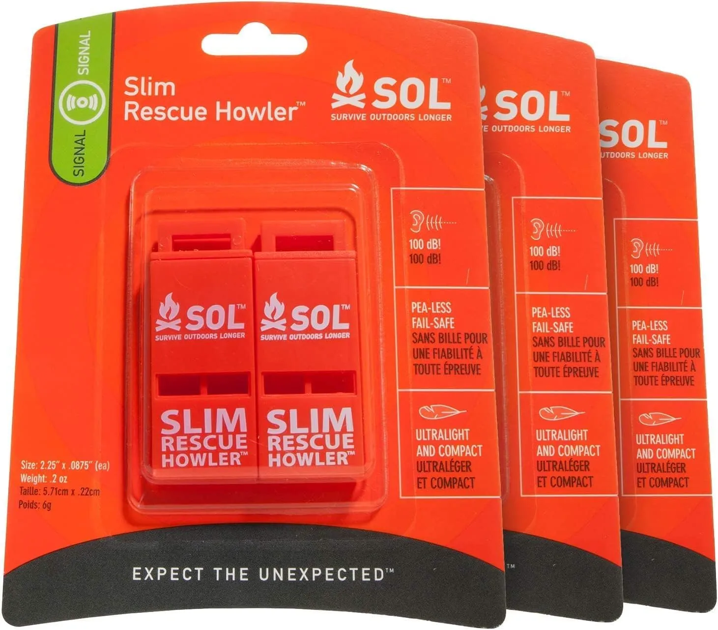 Survive Outdoors Longer Slim Rescue Howler Whistle, 2ct (Pack of 3)