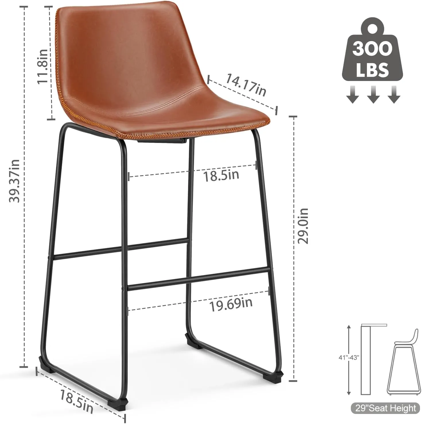 Sweetcrispy Counter Height Bar Stools Set of 2, 30 inch Height Stool Faux Leather Barstools with Back, Armless Kitchen Island Countertop Comfortable Modern Chairs with Metal Legs - Brown