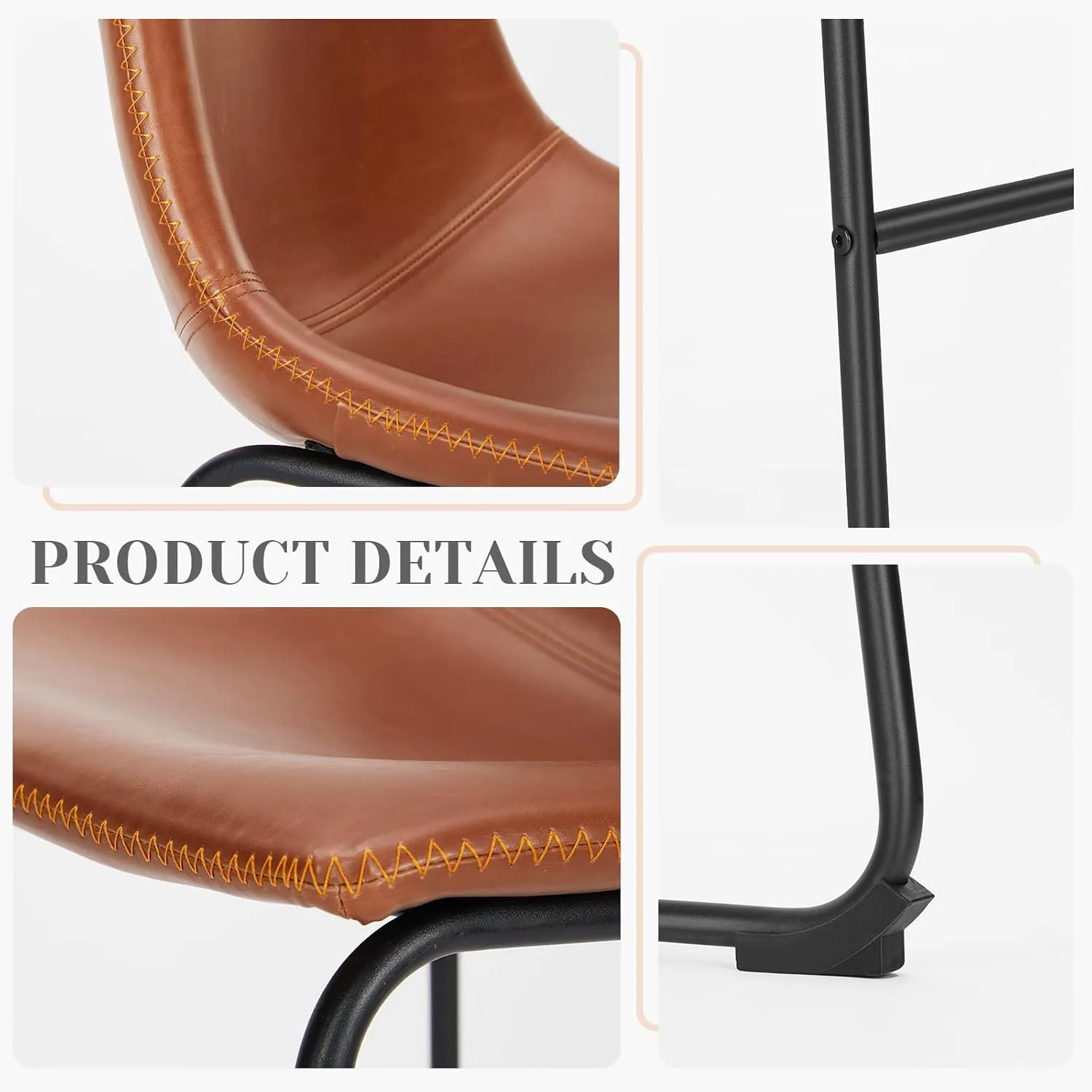 Sweetcrispy Counter Height Bar Stools Set of 2, Modern Counter Stool Faux Leather Barstools with Back, 26 inch Seat Height Island Stools Countertop Comfortable Brown Bar Chairs with Metal Legs