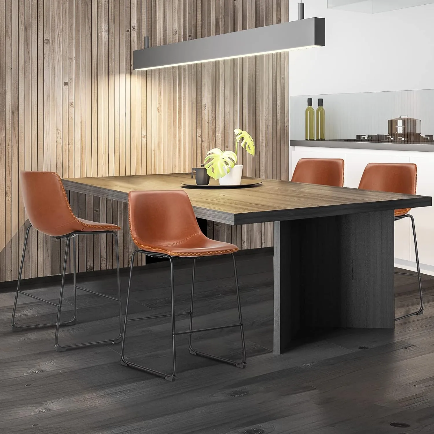 Sweetcrispy Counter Height Bar Stools Set of 2, Modern Counter Stool Faux Leather Barstools with Back, 26 inch Seat Height Island Stools Countertop Comfortable Brown Bar Chairs with Metal Legs