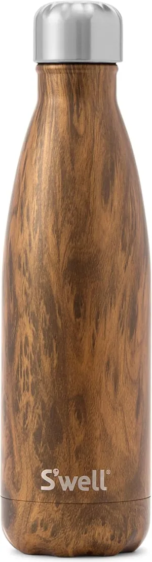 S'well Stainless Steel Water Bottle, 17oz, Teakwood, Triple Layered Vacuum Insulated Containers Keeps Drinks Cold for 36 Hours and Hot for 18, BPA Free, Perfect for On the Go