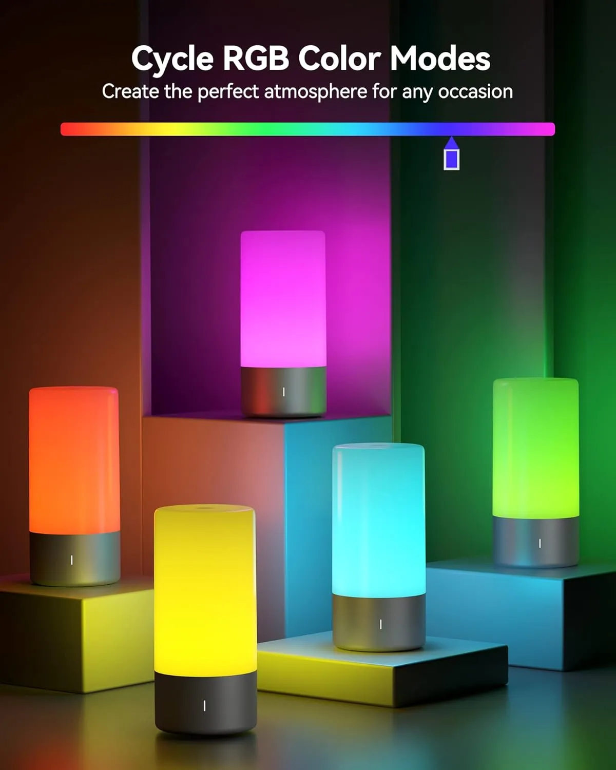 Table Lamp, [Advanced] Bedside Touch Control Lamp for Bedroom 3 Level Dimmable Warm White Lights with 256 RGB Color Mode Modern Deisgn Smart Nightstand Desktop LED Lamps Portable for Read
