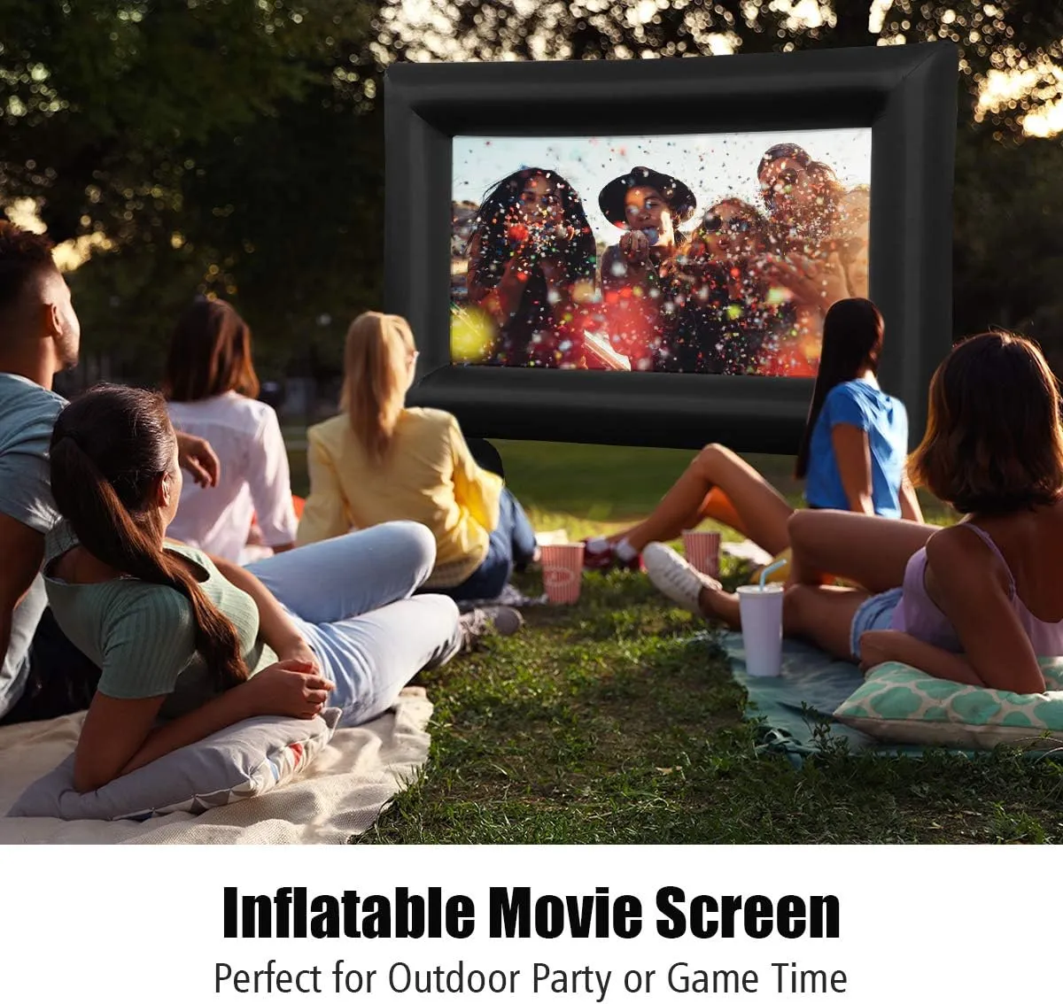 Tangkula 14FT Inflatable Indoor and Outdoor Movie Projector Screen, Blow up Mega Movie Screen with Built-in Blower, Tie-Downs & Storage Bag for Front and Rear Projection, Home Theater Cinema (14FT)