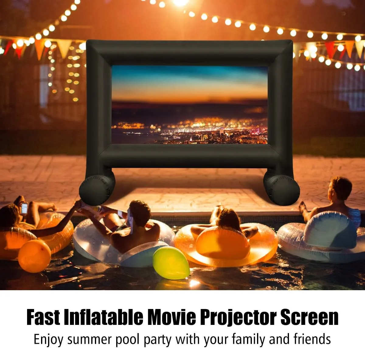 Tangkula 14FT Inflatable Indoor and Outdoor Movie Projector Screen, Blow up Mega Movie Screen with Built-in Blower, Tie-Downs & Storage Bag for Front and Rear Projection, Home Theater Cinema (14FT)