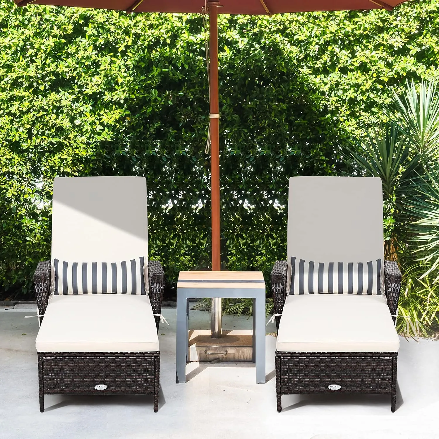 Tangkula Patio Wicker Chaise Lounge Chair, Outdoor Rattan Reclining Chaise w/ 6-Gear Adjustable Backrest, Thick Padded Cushion & Removable Lumbar Pillow, Ideal for Lawn, Beach, Balcony (Mix Brown)