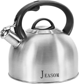 Tea Kettle Stovetop - Food Grade Stainless Steel Whistling Tea Pot with Ergonomic Handle, Unique Button Control Kettle Outlet, Can Be Used in the Kitchen or Camping, 3.1 Q/3L