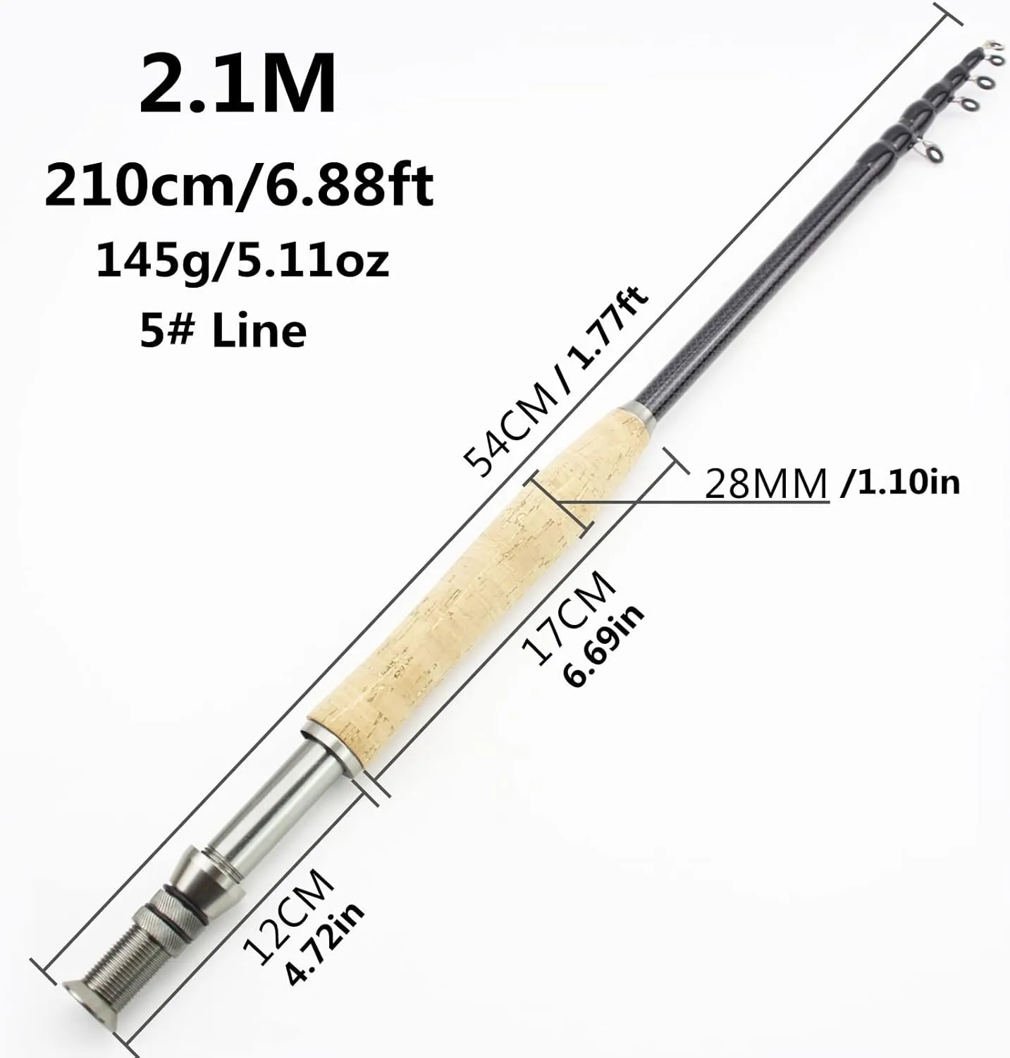 Telescopic Fly Fishing Rod, Portable Carbon Fiber Ultra-Light Fast Moving, Cork Handle, 2.1M-3.0M