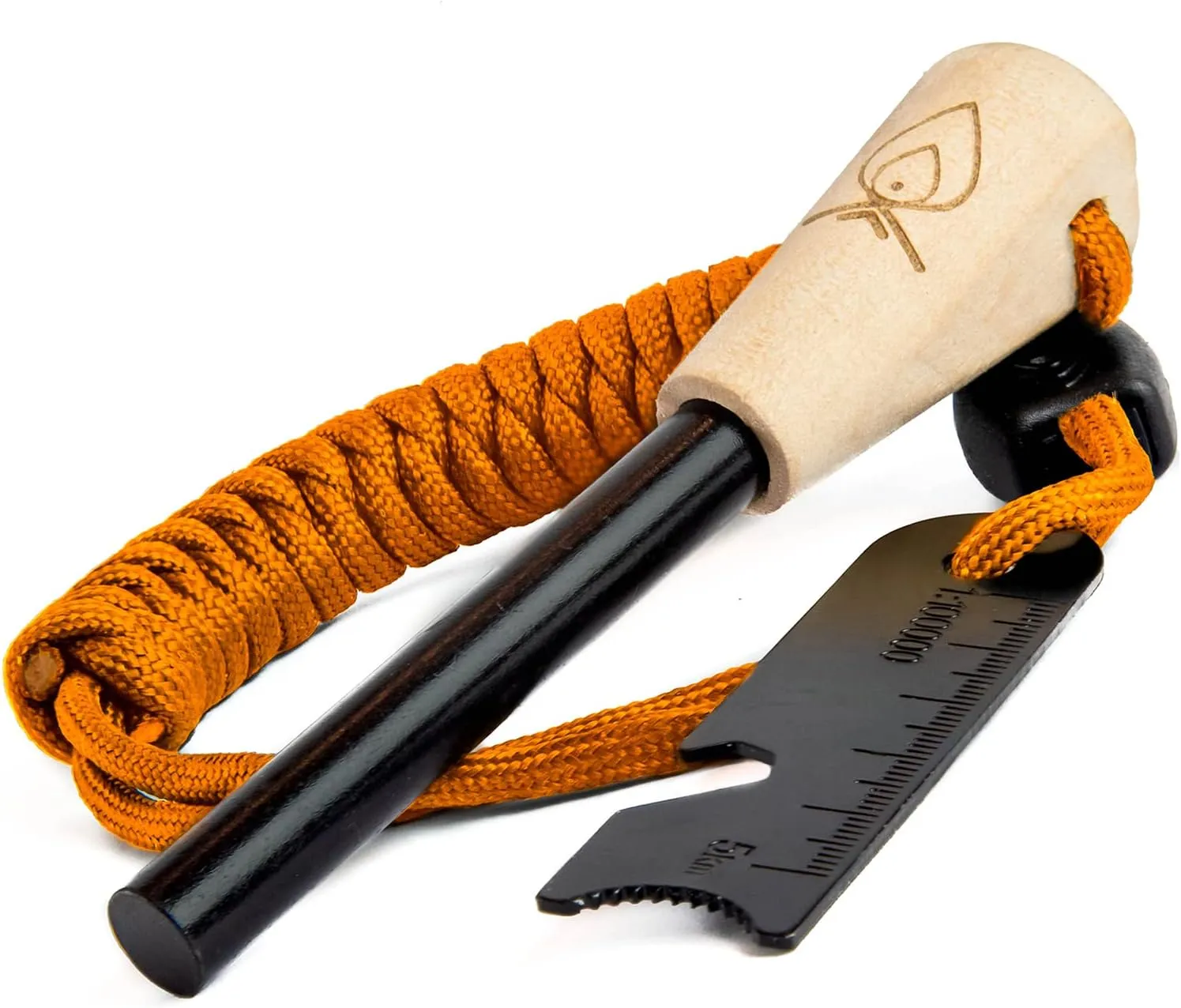 Texas Bushcraft Fire Starter Survival Kit - Ferro Rod Flint Fire Steel, Striker Tool | Cowhide Leather Tinder Bag | Emergency Paracord Bracelet Camping Gear