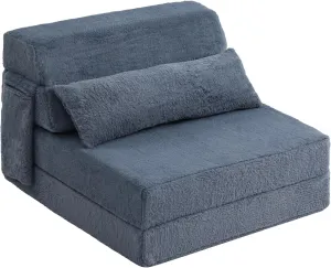 Tiita Folding Sofa Bed with Pillow Single Size Mattress&Plush Fabric with Portable Storage Bag,Floor Lounger Chair Bed for Living Room,Guest Room,Dorm,Apartment,Upstairs Loft,Home Office,Blue Gray