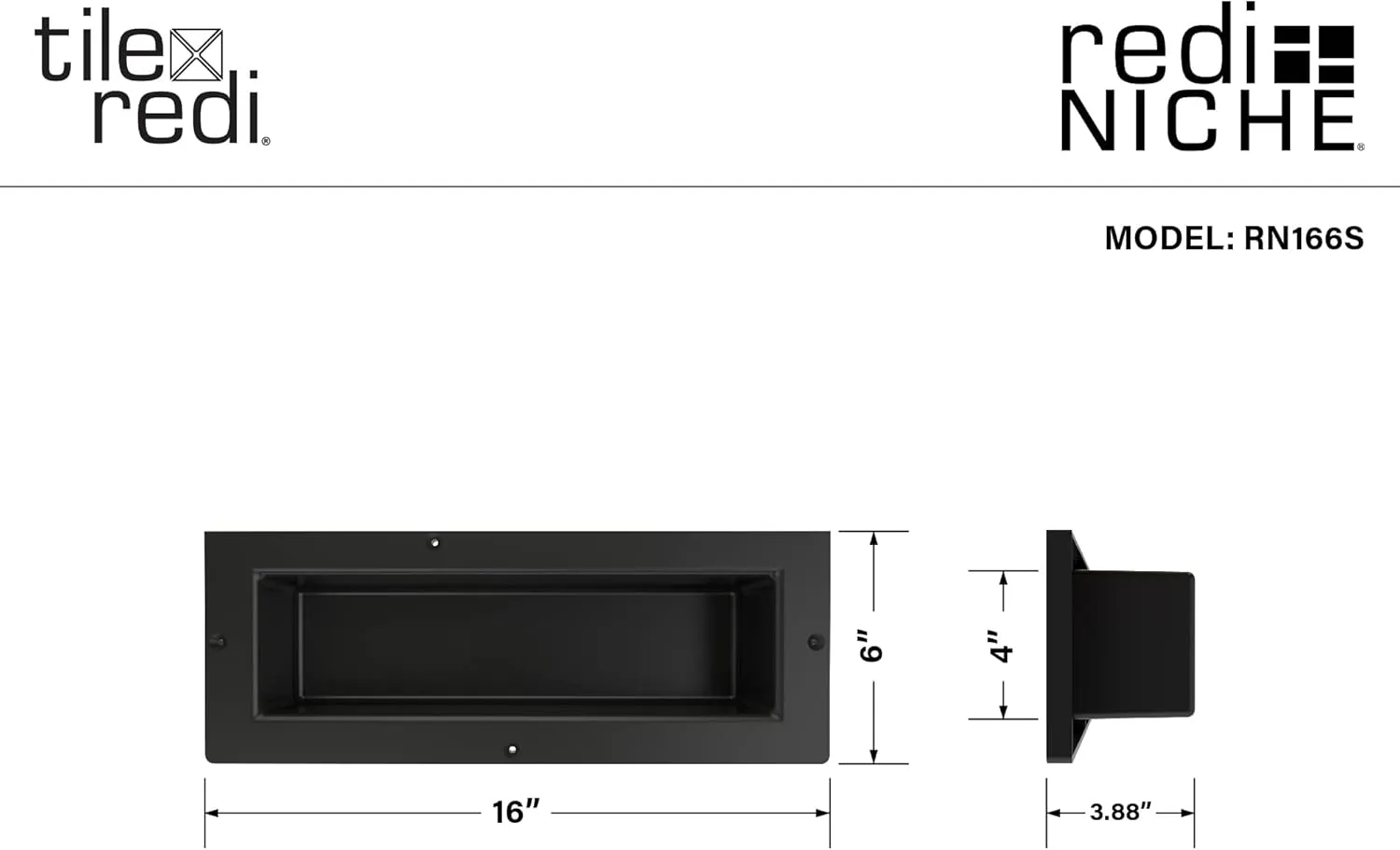 Tile Redi USA Niche Single Recessed Shower Shelf – Black, One Inner Shelf, 16-Inch Width x 6-Inch Height x 4-Inch Depth (RN166S-BI)