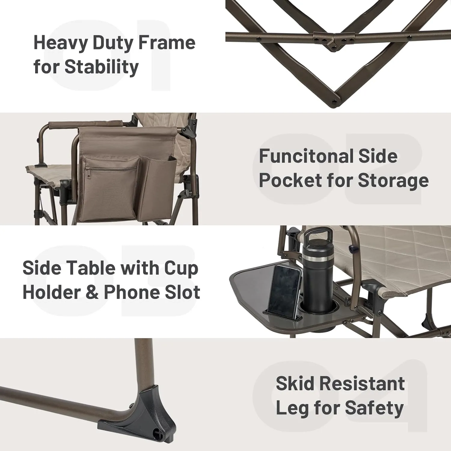 TIMBER RIDGE Heavy Duty Camping Chair with Compact Size, Portable Directors Chair with Side Table and Pocket for Camping, Lawn, Sports and Fishing, Supports Up to 400lbs, Tan 2 Pack