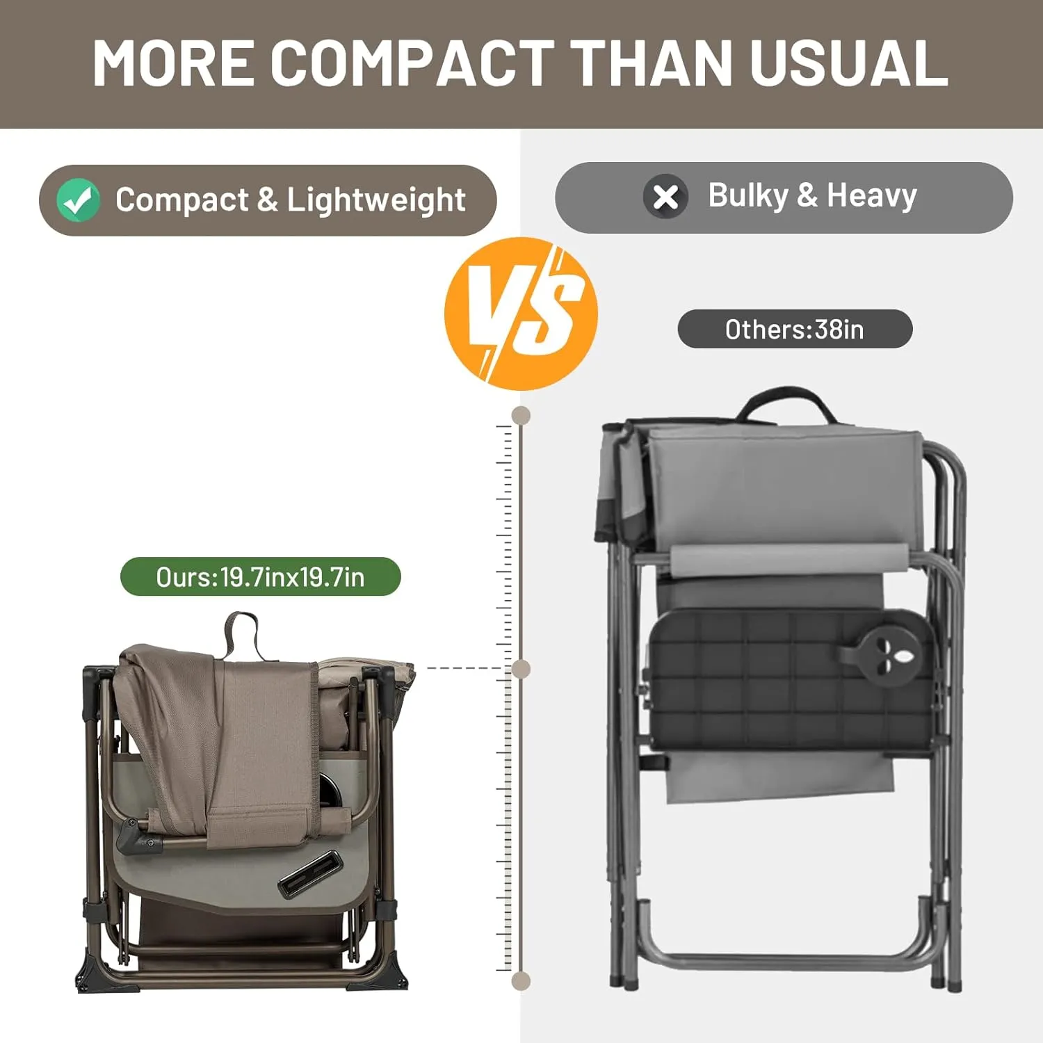 TIMBER RIDGE Heavy Duty Camping Chair with Compact Size, Portable Directors Chair with Side Table and Pocket for Camping, Lawn, Sports and Fishing, Supports Up to 400lbs, Tan 2 Pack