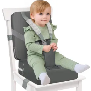 Toddler Booster Seat for Dining Table, Toddler Harness Booster Seats for Table, PU Easy Cleaning Kitchen Chair Booster Seat with Backrest Portable Travel Seat Eating for Kids Child- Dark Grey