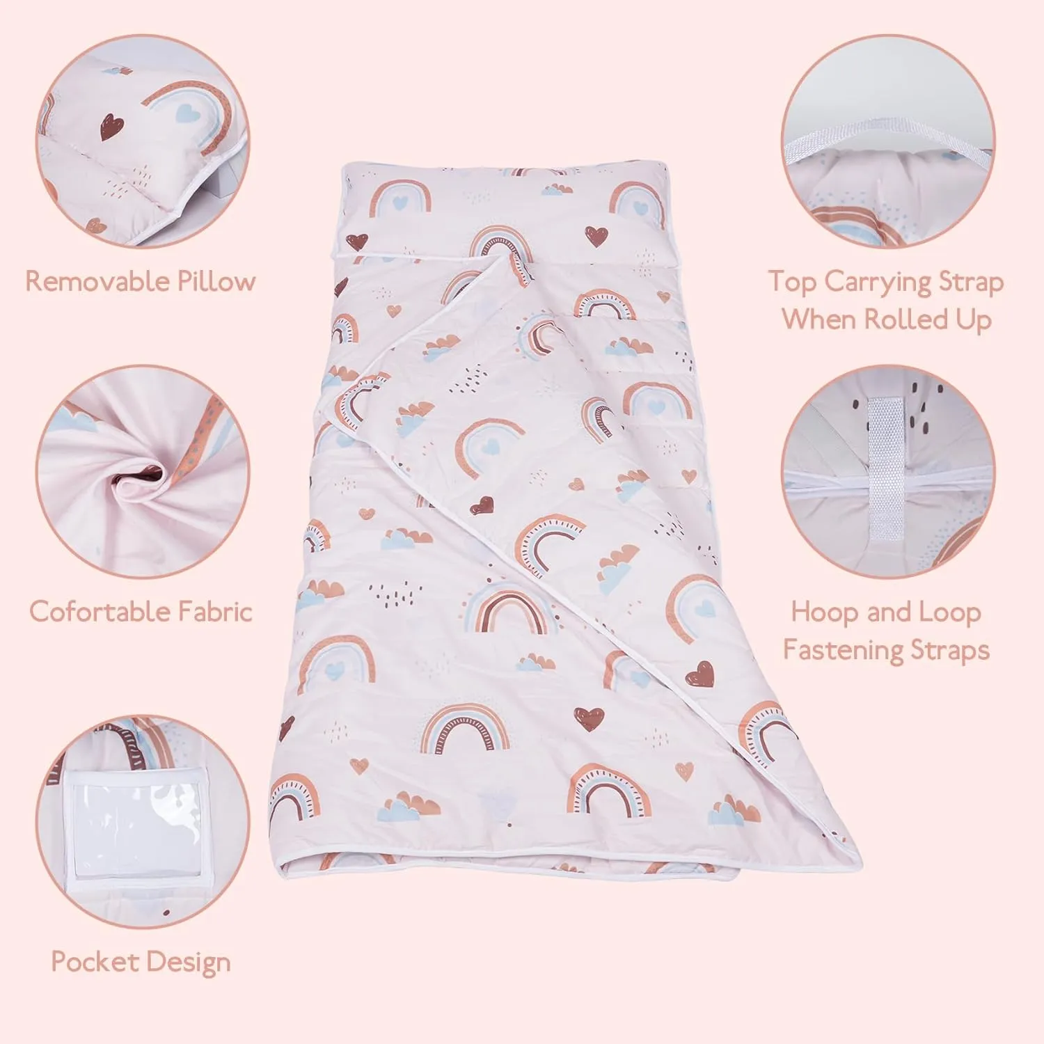 Toddler Nap Mat with Removable Blanket and Pillow, Extra Large Rolled Napping Mats,Toddler Sleeping Bag,Kids Sleeping Bag for Daycare,Nap Mats for Preschool