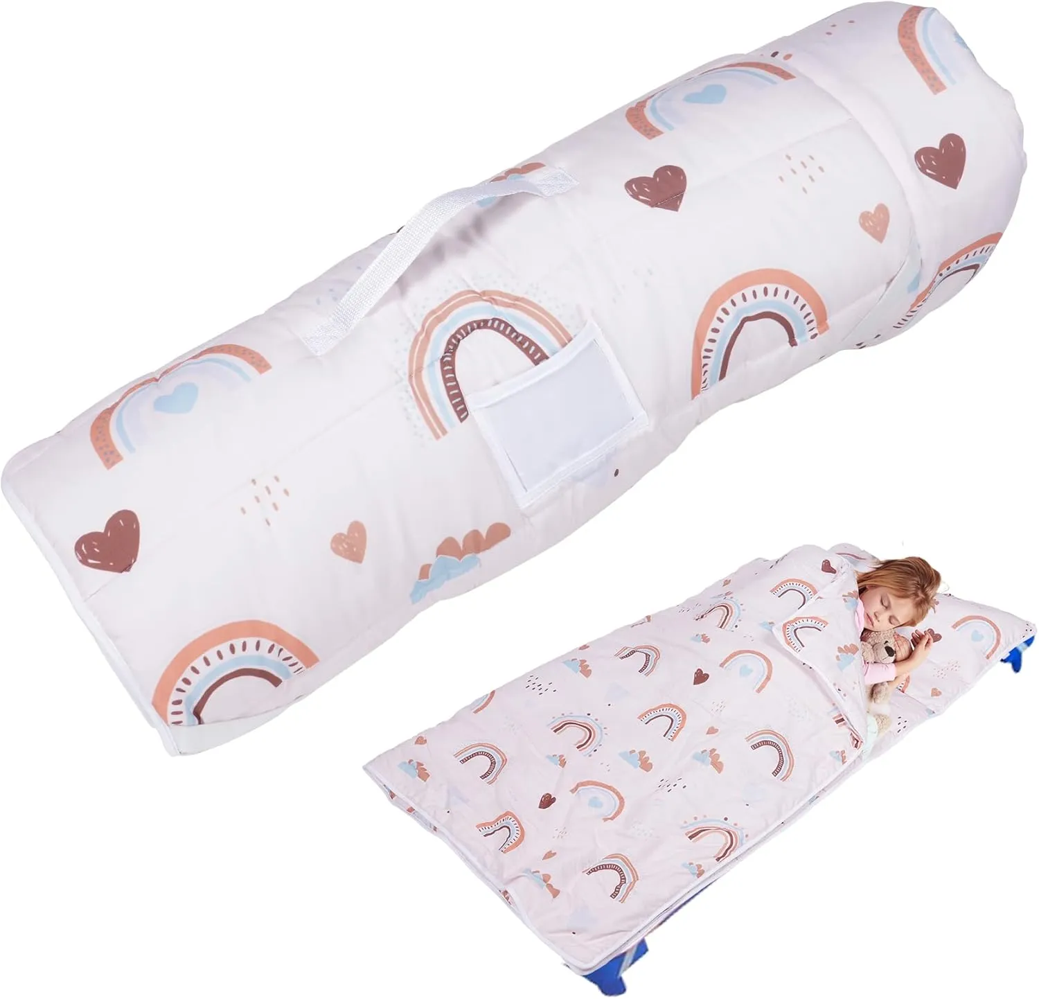 Toddler Nap Mat with Removable Blanket and Pillow, Extra Large Rolled Napping Mats,Toddler Sleeping Bag,Kids Sleeping Bag for Daycare,Nap Mats for Preschool