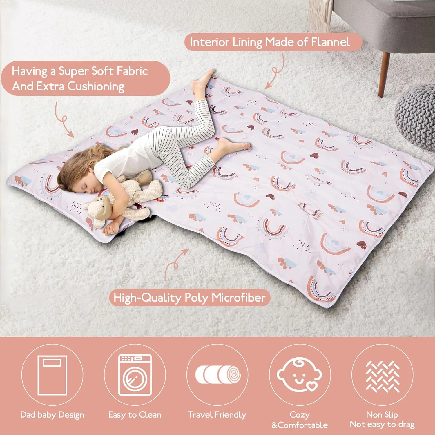 Toddler Nap Mat with Removable Blanket and Pillow, Extra Large Rolled Napping Mats,Toddler Sleeping Bag,Kids Sleeping Bag for Daycare,Nap Mats for Preschool