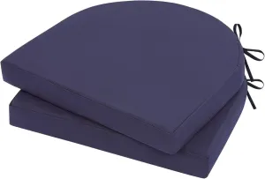 Topotdor Outdoor Chair Cushions Set of 2, 17"x16"x2" Waterproof Patio Chair Cushions for Outdoor Furniture, Round Corner Outdoor Seat Cushions Color Fastness Chair Pads with Ties, Blue