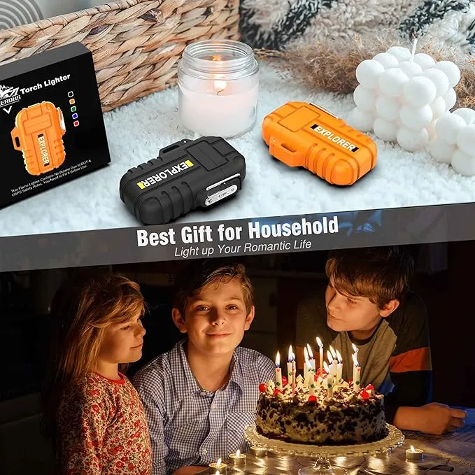 Torch Lighter, 2 Pack Butane Lighter, Windproof Outdoor Gas Lighter Adjustable Jet Flame Lighters, Fireplace Fireworks Grill Camping BBQ Lighter, Gifts for Men. (Black Orange)(Without Butane)