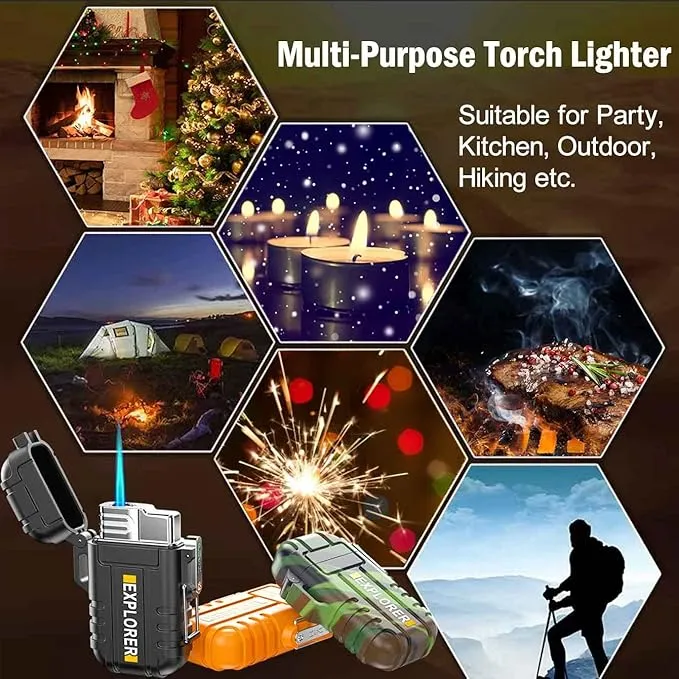 Torch Lighter, 2 Pack Butane Lighter, Windproof Outdoor Gas Lighter Adjustable Jet Flame Lighters, Fireplace Fireworks Grill Camping BBQ Lighter, Gifts for Men. (Black Red)(Without Butane)