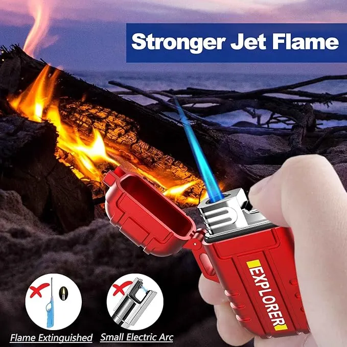 Torch Lighter, 2 Pack Butane Lighter, Windproof Outdoor Gas Lighter Adjustable Jet Flame Lighters, Fireplace Fireworks Grill Camping BBQ Lighter, Gifts for Men. (Black Red)(Without Butane)