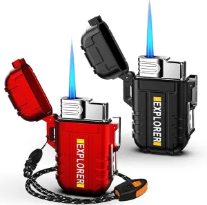 Torch Lighter, 2 Pack Butane Lighter, Windproof Outdoor Gas Lighter Adjustable Jet Flame Lighters, Fireplace Fireworks Grill Camping BBQ Lighter, Gifts for Men. (Black Red)(Without Butane)