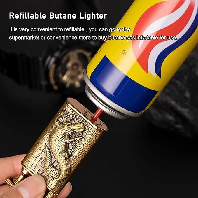 Torch Lighter, Relief Tiger Design Magic Dual Flame Lighter with Adjusting Flame Tool, Creative Windproof Lighter, Cool Jet Flame Butane Lighter, Refillable Butane Lighter for Outdoor Indoor