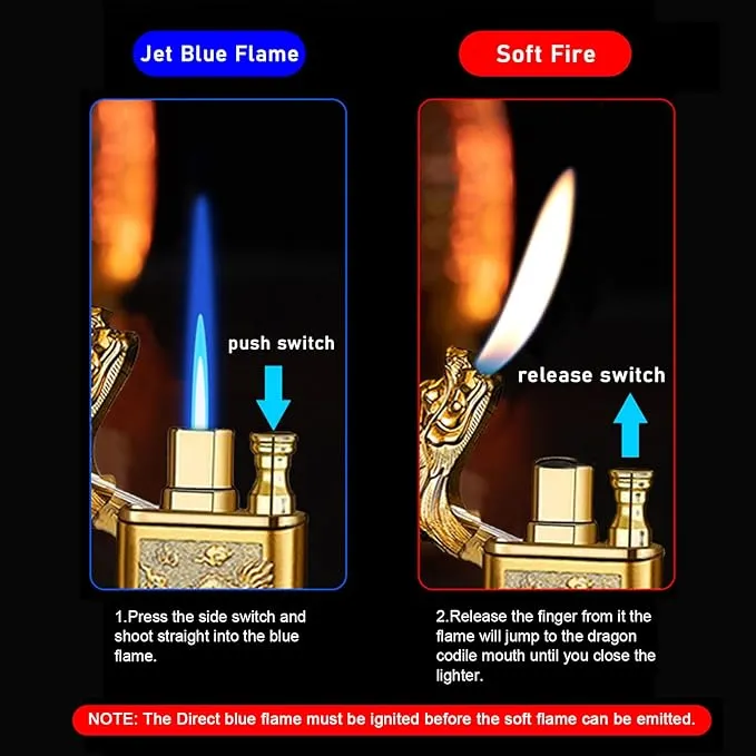 Torch Lighter, Relief Tiger Design Magic Dual Flame Lighter with Adjusting Flame Tool, Creative Windproof Lighter, Cool Jet Flame Butane Lighter, Refillable Butane Lighter for Outdoor Indoor
