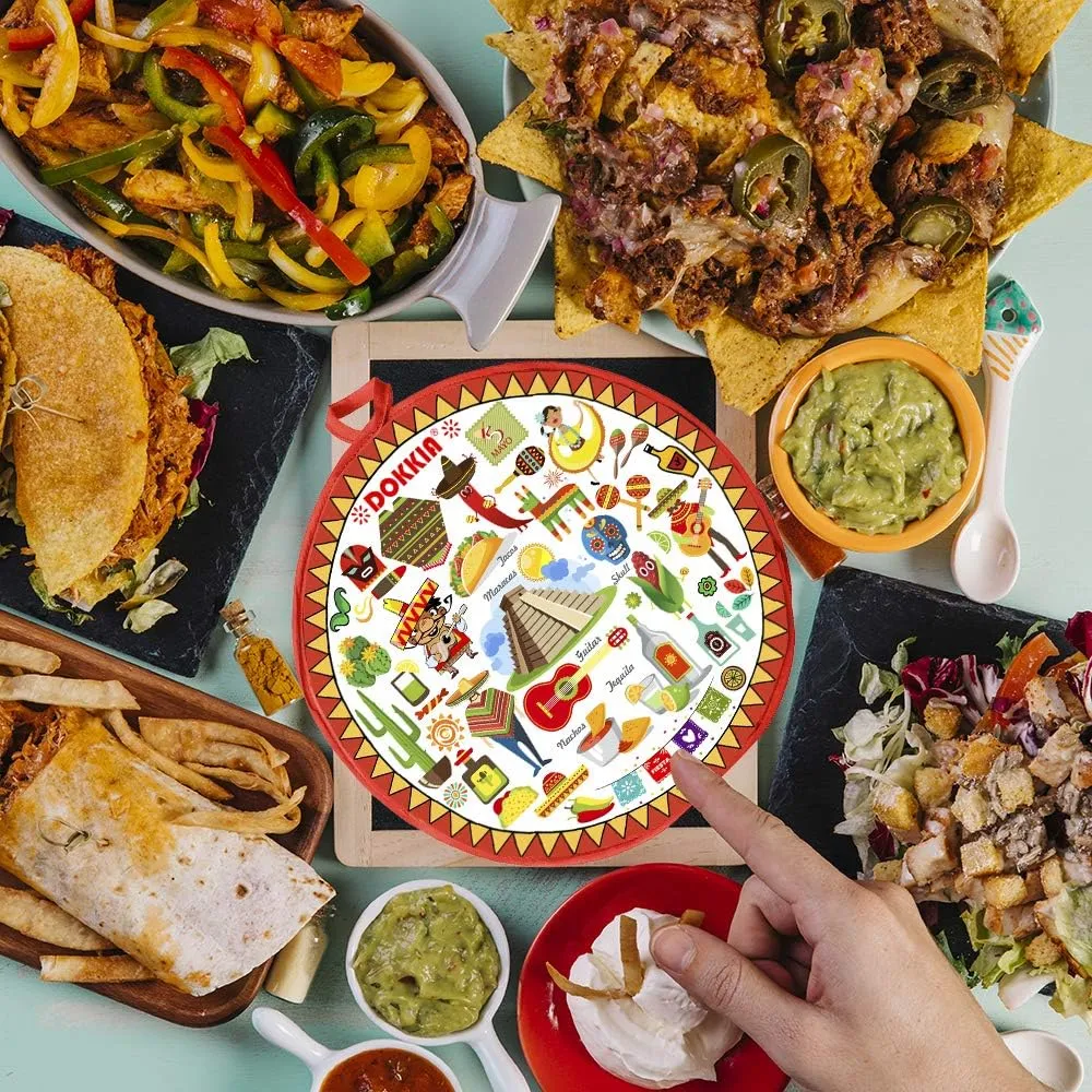Tortilla Warmer Taco 12 Inch Insulated Pouch Cloth - Microwave Use Fabric Bag to Keep Food Warm for up to One Hour (Fiesta Maracas Sombrero Serape Poncho)
