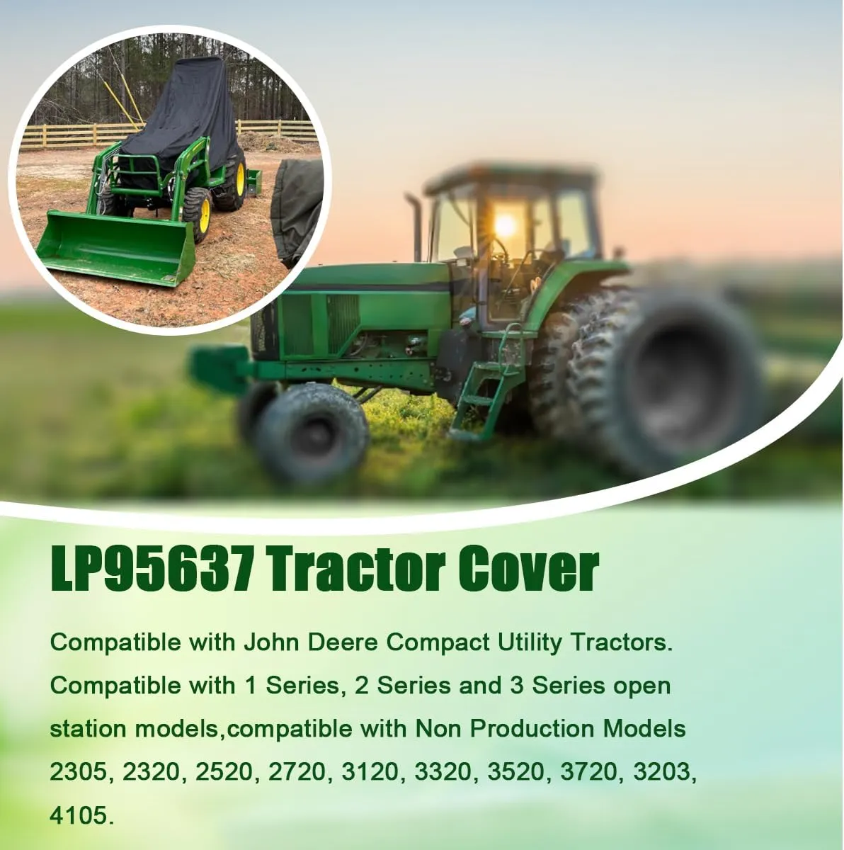 Tractor Cover Compatible with Kubota,John Deere,Mahindra, Bobcat,Waterproof Tractor Cover for Compact Utility Tractors LP95637 for Series 2320, 2520, 2720, 3120, 3320, 3520, 3720, 3203 and 4105,Large