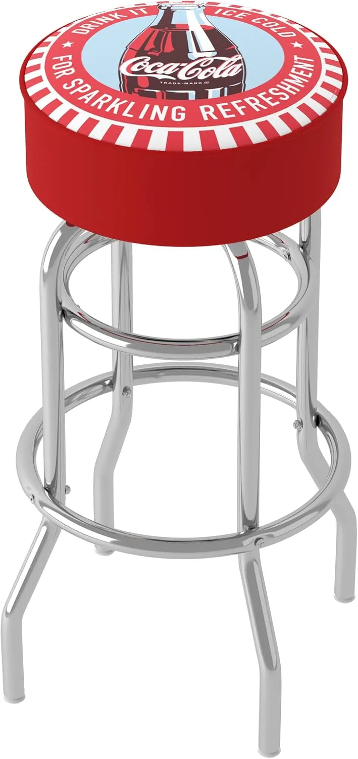 Trademark Gameroom Coke Chrome bar Stool with Swivel - Coca-Cola Drink It Ice Cold for Sparkling Refreshment Bottle Art