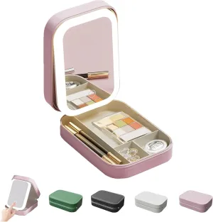 Travel Makeup Mirror, Adjustable LED Light, Compact and Portable, Smart Organization Design, Keep Cosmetics neatly Organized, Easy to Touch up Makeup Anytime, Anywhere